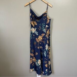 Petal & Pup Brand Alejandra Cowl Neck Midi Dress Blue Floral Print Size 6 slit